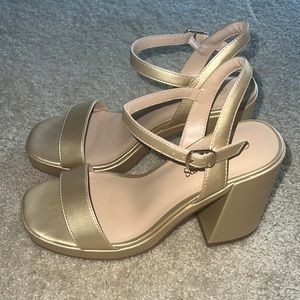 Strappy Gold Chunky Heels